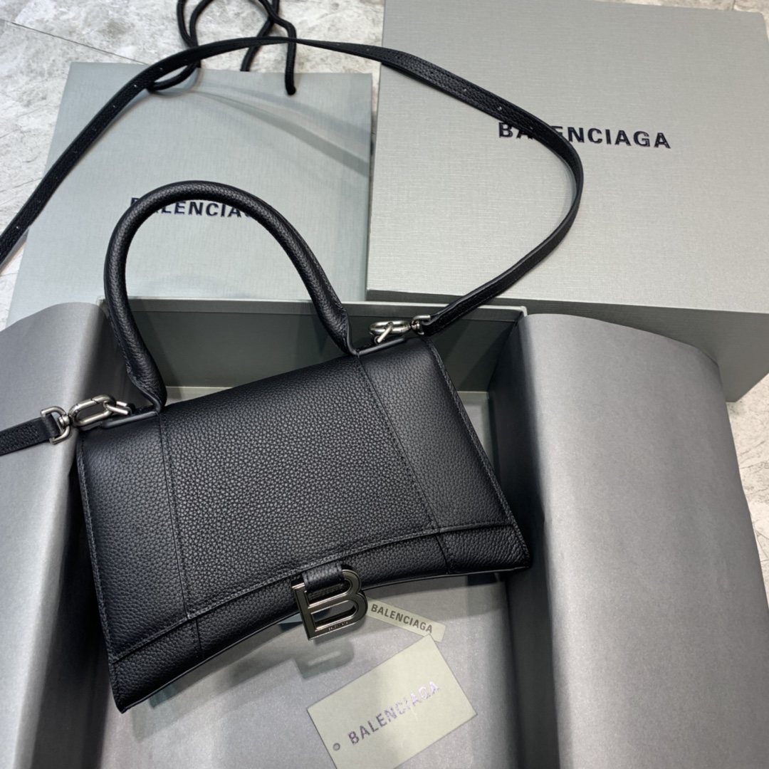 Balenciaga Hourglass Small Handbag Grain Calfskin Shoulder Bag Black